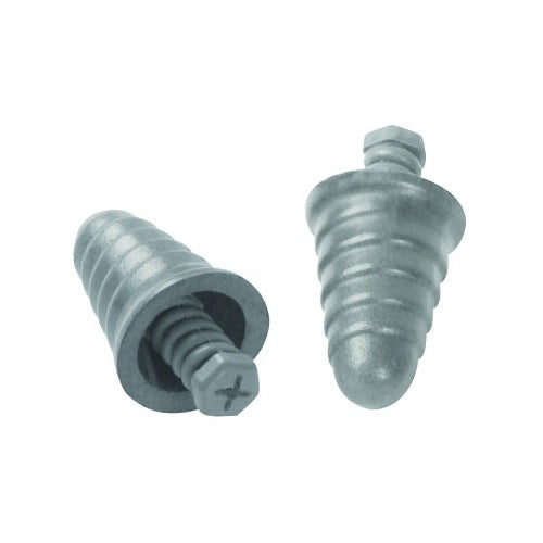 3M Next Skull Screws P1300 earplugs, silver polyurethane threaded design, uncorded, one pair, NRR hearing protection earplugs