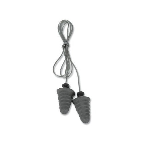 3M Next Skull Screws corded earplugs, silver polyurethane ribbed tips with grey cord, NRR-rated hearing protection earplug