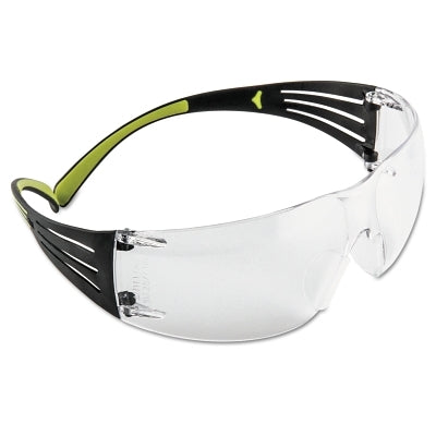 SecureFit 400 Series Protective Eyewear, Clear Poly Lens, Anti-Fog/Anti-Scratch, Black/Green Plastic Temples