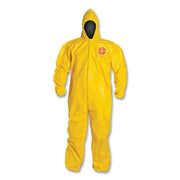 Tychem 2000 Coverall, Bound Seams, Attached Hood, Elastic Wrists and Ankles, Front Zipper, Storm Flap, Yellow, 2X-Large
