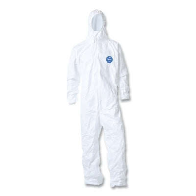 Tyvek 400 Coverall, Serged Seams, Attached Hood, Elastic Waist, Elastic Wrists and Ankles, Front Zip, Storm Flap, White, 2XL