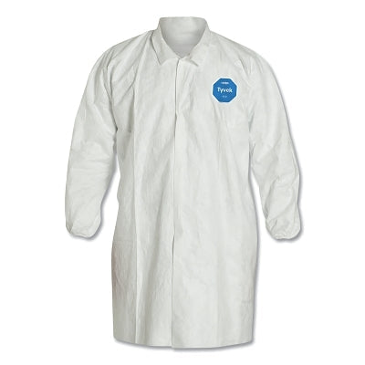 Tyvek Lab Coats No Pockets Knee Length, Large, White