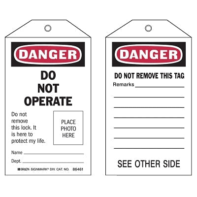 Self-Laminating Tag, 3 in W x 5-3/4 in H, Polyester, Danger, Do Not Operate, Includes Rever Side, Black/Red on White