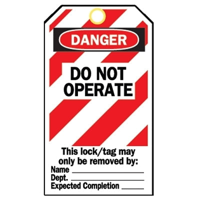Heavy Duty Lockout Tag, 3 in W x 5.75 in H, Polyester, Danger, Do Not Operate, Black/Red on White