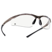 CONTOUR Safety Glasses, Clear Polycarbonate Lens, Anti-Fog/Anti-Scratch, Bronze Nylon/Rubber Frame