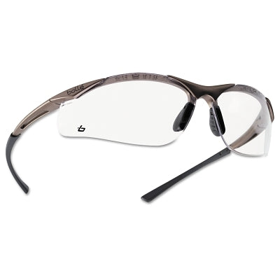 CONTOUR Safety Glasses, Clear Polycarbonate Lens, Anti-Fog/Anti-Scratch, Bronze Nylon/Rubber Frame