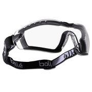 Cobra Series Safety Glasses, w/ Strap & Foam, Anti-Scratch, Anti-Fog, Clear Lenses, Black