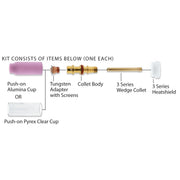 CK D3GS040-P Pyrex Gas Saver Kit .040in 3-Series tungsten, alumina or Pyrex cup, adapter, 3-Series wedge collet