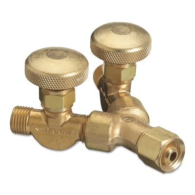 Valved Y Connection, 200 psig, Brass, B-Size (F) to B-Size (M), 9/16 in-18 (F)
