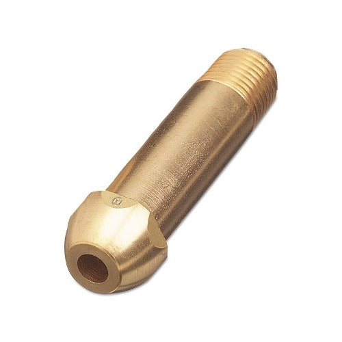 Western Enterprises brass inlet nipple 1/4 in NPT 2-1/2 in with check valve, angled hex-body gas regulator inlet nipple