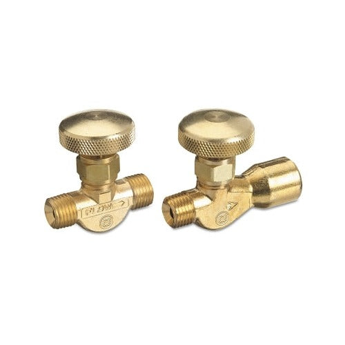Western Enterprises brass flow valve 200 psig acetylene fuel gas knurled knob T-body straight and angle gas flow valve