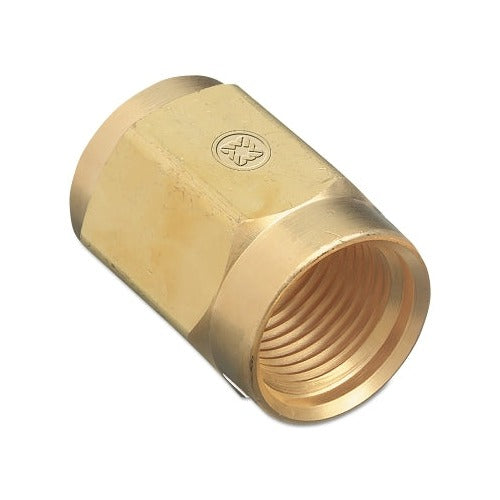 Western Enterprises 347 brass hex coupling nut with internal threads for dual-cylinder regulator inlet connection