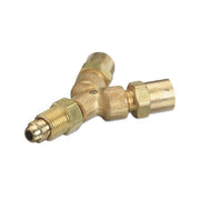 Western Enterprises 401 brass Y connection, 5/8 in-18 male inlet, two female outlets, 200 PSI, welding gas fitting