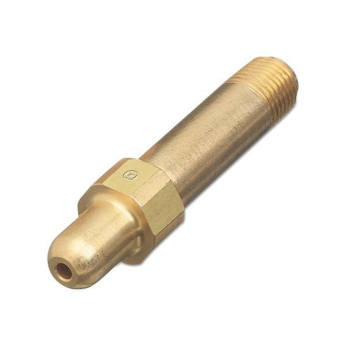 Western Enterprises CGA-347 brass air regulator inlet nipple, 1/4 in NPT male thread, 3 in long