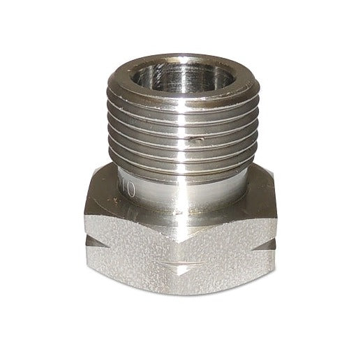 Western Enterprises CGA-590 regulator inlet nut, stainless steel hex body with threaded male nipple, industrial air