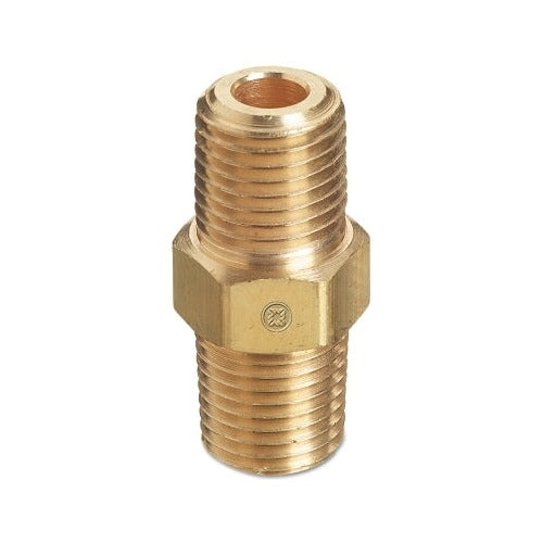 Western Enterprises B-4HP brass pipe thread hex nipple 3000 psi 1/4 in NPT male both ends hex center