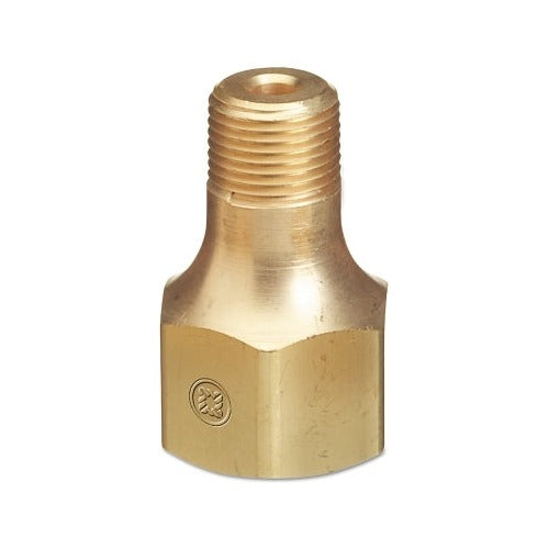 Western Enterprises brass outlet adapter, CGA-580 female RH to 1/2 in NPT male, hex body, 3000 PSI, gas regulator adapter fitting