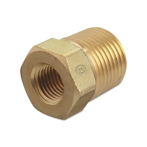 Western Enterprises brass pipe thread bushing 1/4 in NPT female to 3/8 in NPT male 3000 PSI hex body gas fitting