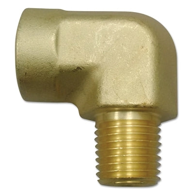 Pipe Thread Elbow, Connector, 3000 psig, Brass, 1/4 in x 1/4 in, 90° Female to Male NPT