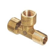Western Enterprises BST-4HP brass tee connector, 1/4 in NPT threads, three-way brass fitting for gas distribution plumbing