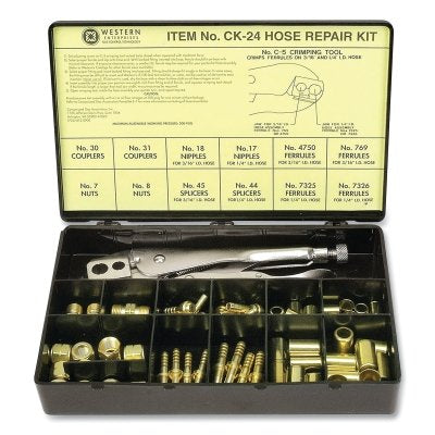 Hose Repair Kit, A-Size/B-Size Nuts, B-Size Fittings, 3/16 in Hose ID, Hand-Grip 2-Hole Jaw Crimp Tool