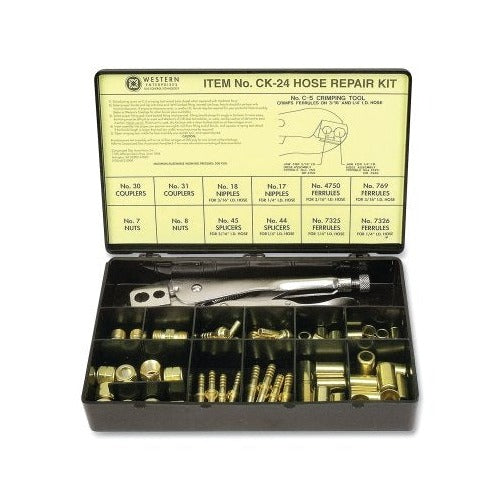 Hose Repair Kit, A-Size/B-Size Nuts, B-Size Fittings, 3/16 in Hose ID, Hand-Grip 2-Hole Jaw Crimp Tool