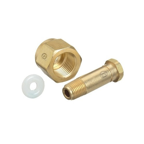 Western Enterprises CGA-320/500 regulator inlet kit, brass nut, threaded nipple and nylon washer, regulator inlet fitting