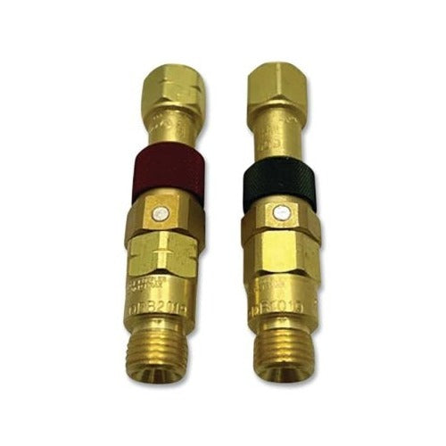 Western Enterprises QDB10 quick connect set torch-to-hose brass fuel gas oxygen with check valves red and black bands