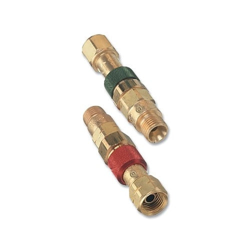 Western Enterprises QDB200 brass male plug quick connect pair red and green color-coded fuel gas welding fitting