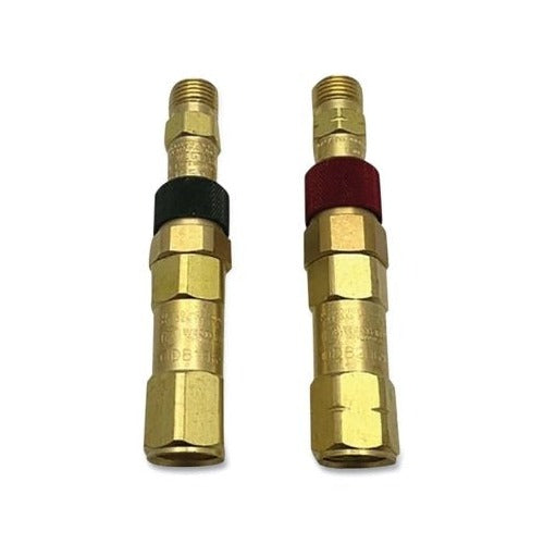 Western Enterprises QDB31 QDB32 brass quick connect set regulator to hose fuel gas black oxygen red pair