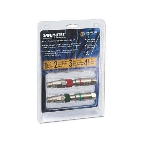 Western Enterprises Safemates QDF10 quick connect set with flash arrestors torch-to-hose oxygen fuel gas