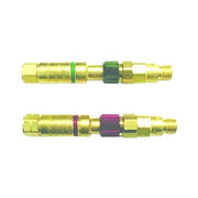 Western Enterprises Safemate QDF30 quick connect set with flash arrestors, green and red banded brass oxy-fuel fittings