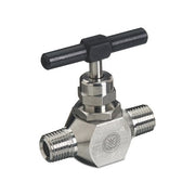 Western Enterprises SS-110M stainless steel needle cartridge valve with T-bar handle and dual male NPT ports