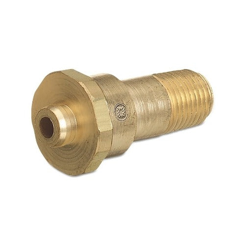 Western Enterprises CGA-660 brass inlet nipple 1/4 in NPT, hex-flange body with threaded male inlet, gas regulator nipple