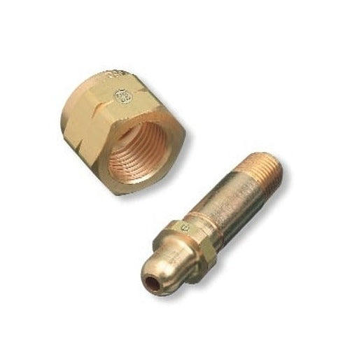Western Enterprises CGA-350 regulator inlet nipple for hydrogen, brass hex nut and threaded nipple set, gas regulator fitting