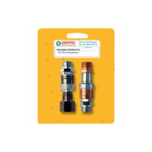 GENTEC quick connector set hose-to-hose fuel oxygen B-size 9/16-18, black and copper brass fittings on retail card