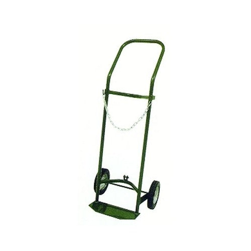 Saf-T-Cart 250 medical cylinder cart, green steel frame, chain strap, 8 in semi-pneumatic wheels, single cylinder gas cart