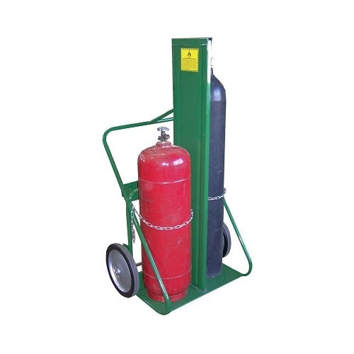 Saf-T-Cart 150 Series green steel welding cylinder cart holds 2 cylinders 9.5 to 12.5 in diameter with chain and wheels