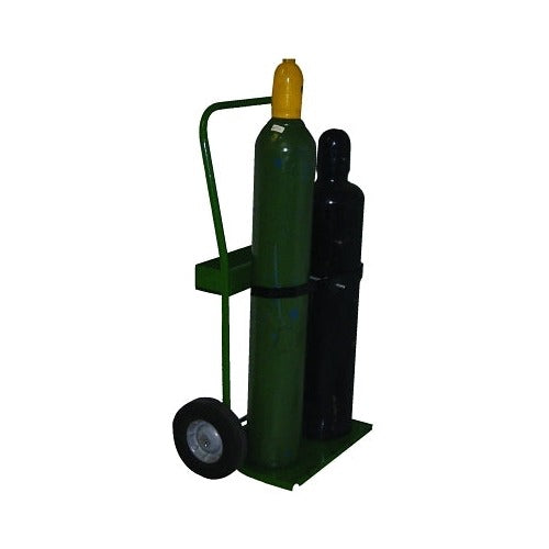 Saf-T-Cart 800 series two-cylinder cart green steel 10 in semi-pneumatic wheels holds 2 cylinders gas cylinder cart