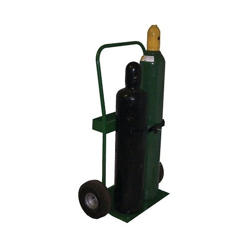 Saf-T-Cart 800 Series two-cylinder cart, green steel frame pneumatic tires, holds oxygen and acetylene, welding cart