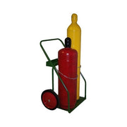 Saf-T-Cart 800 Series 2-cylinder cart with chain restraint, 14 in semi-pneumatic wheels, green steel frame