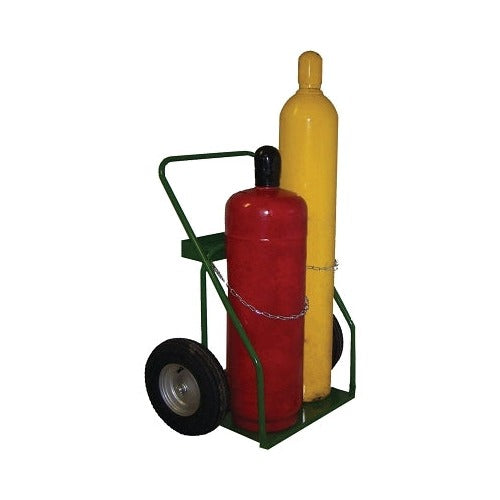 Saf-T-Cart 800 Series dual cylinder cart 16 in pneumatic wheels 9.5-12.5 in diameter green steel material handling cart
