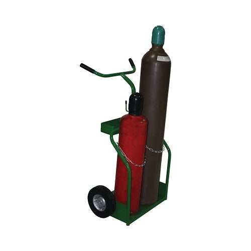 Saf-T-Cart 900 series cart 2 cylinders 8.5-9.5 in dia 10 in semi-pneumatic wheels green steel gas cylinder cart