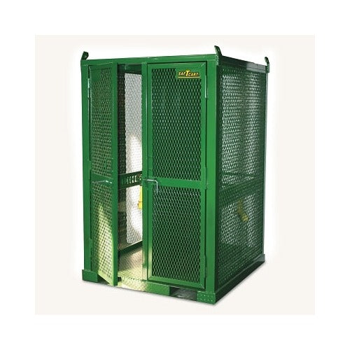 Saf-T-Cart firewall cylinder cage green steel mesh 50x79 in holds 16 cylinders lockable door gas cylinder storage cage