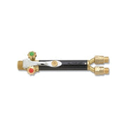 Harris Product Group 50-10 torch handle, brass body with red/green valve knobs, oxy-acetylene welding torch handle