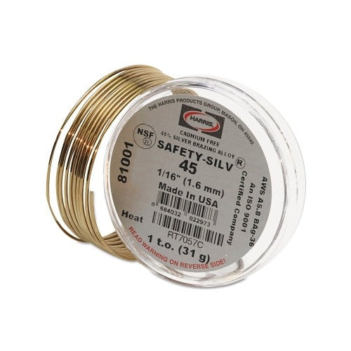 Harris Product Group Safety-Silv 45 silver brazing alloy wire 1/16 in 1 troy oz coil 45% silver cadmium-free brazing wire