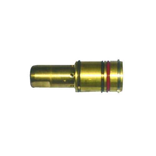 Bernard gas diffuser head assembly for 600A Q-Gun brass cylindrical body with red and green O-ring seals MIG gas diffuser
