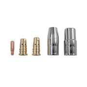 Bernard MIG nozzle 5/8 in copper contact tip diffuser and nozzle components set shown disassembled MIG welding nozzle