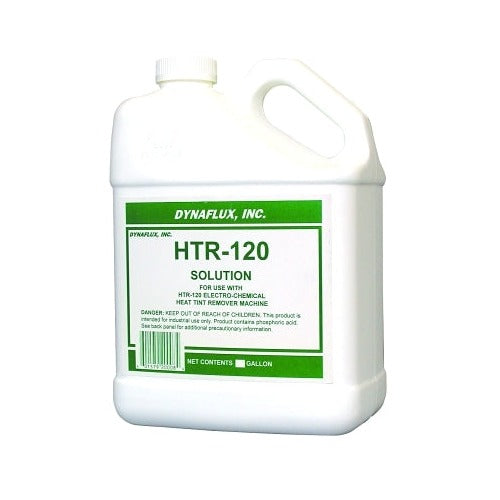 Dynaflux HTR-120 electro-chemical heat tint remover solution 1 gal white jug green label weld cleaning solution