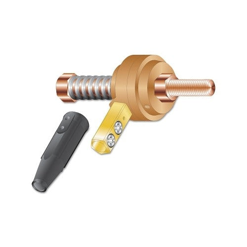 Lenco Model C rotary ground clamp 500A 3/0-4/0, copper threaded body with brass hub and yellow locking tab